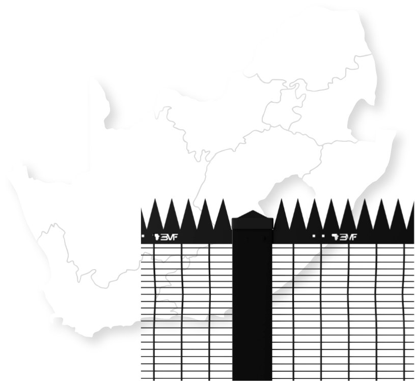 Map of South Africa highlighting Best View Fencing service areas including Free State, Gauteng, North West, and Western Cape for Clear View fencing and perimeter security solutions