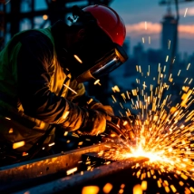 A welder fabricating custom fencing materials at Best View Fencing.