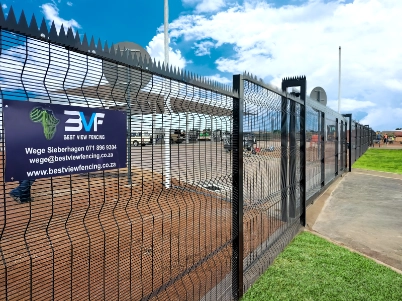 Installed Clear View Fencing with anti-climb mesh panels on a commercial property in Gauteng